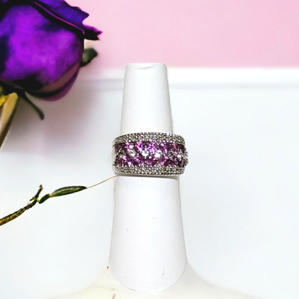 Pink amethyst and white topaz ring